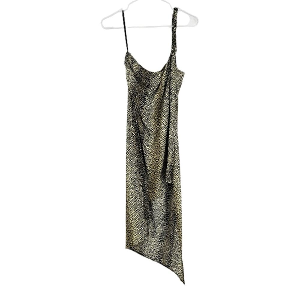 Vintage Cache Dress Green Snakeskin Print One shoulder Asymmetrical y2K Size L
